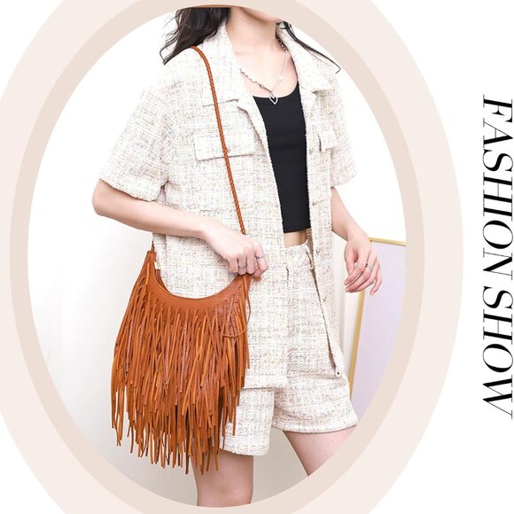 Vintage Fringe Hobo Bags for Women Vegan Leather Tassel Crossbody Bag Western Hi - Picture 5 of 8
